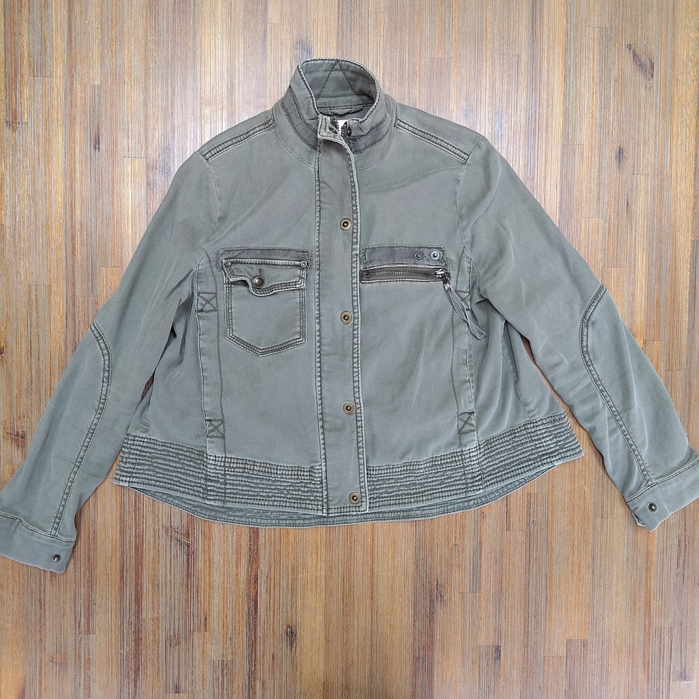 Marrakech Moto Military Jacket Women XS Anthropologie Green Full Zip Pocket